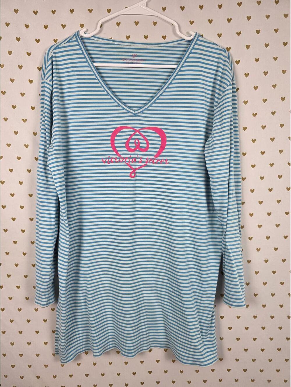 Victorias Secret Vintage 90's Cotton Striped Long Sleeve Nightgown Sleep Shirt S